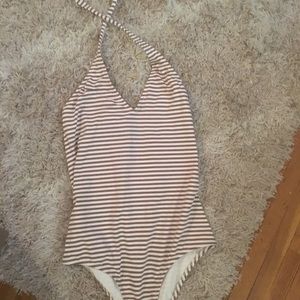 Eberjey Striped Halter One Piece Swimsuit Size M